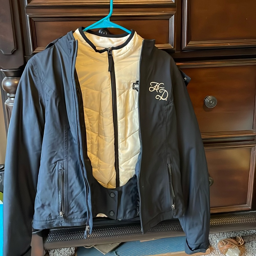 Double Harley jacket with lined fur hood.